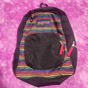 Jansport Cross Town Backpack Rainbow Stripe Black‎ School Bag 16.5 Inch